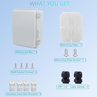 IP67防水ジャンクションボックス、ステンレススチールラッチ付きABSプラスチック電気エンクロージャ、取り付けプレート付きヒンジカバー電気ボックス、ウォールブラケット&ケーブルグランド210x160x100