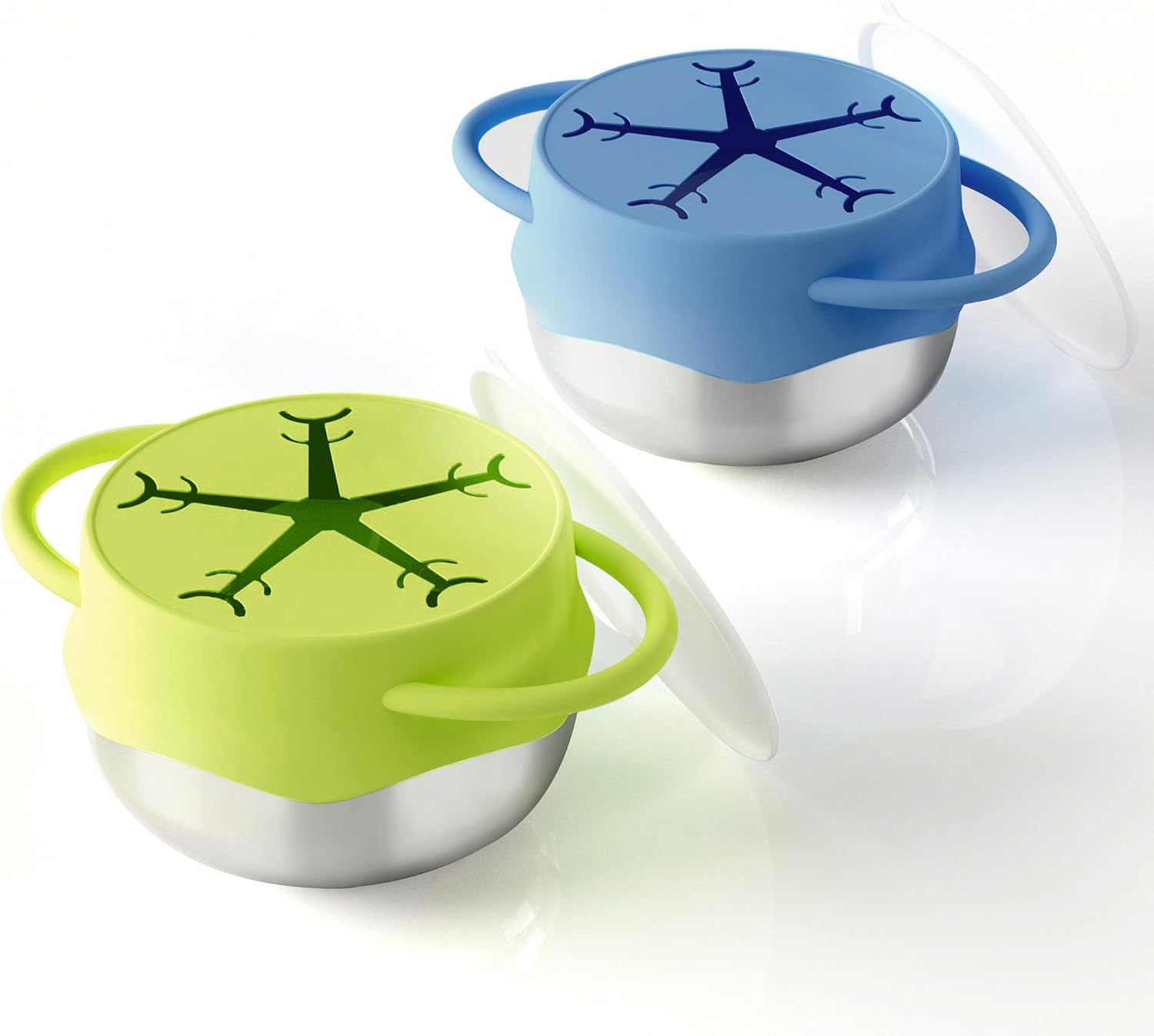 2 Pack Baby Stainless Steel Snack Containers for Toddlers with Spill-Proof Silicone Lids & Dual Handles - Kids Snack Box, Toddler Snack Cups, Perfect for Healthy Eating (Blue+Green)