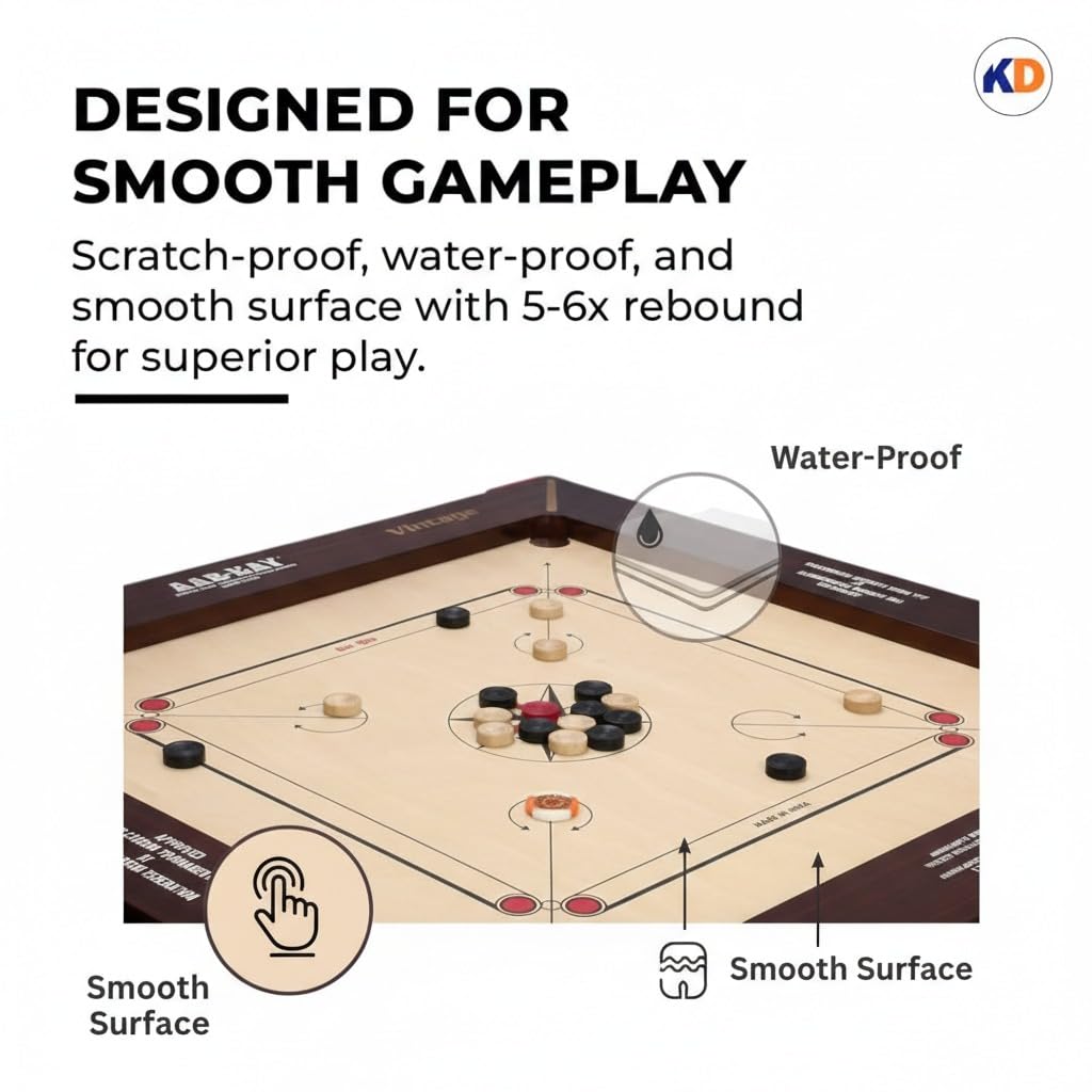 AAR-Kay Carrom Board Vintage compensato approvato dalla Carrom Federation of India & International Carrom Federation (BullDog, 28 mm)