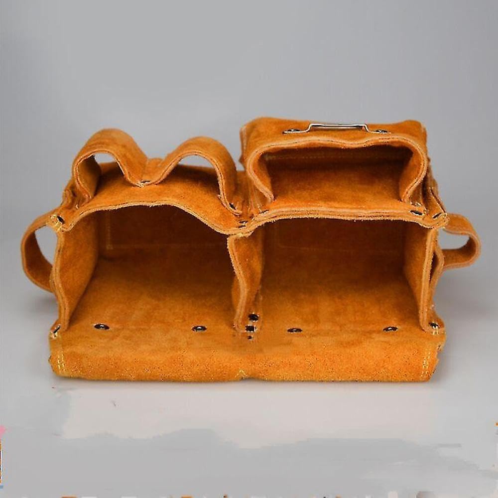 Bolsa de herramientas de cuero para carpinteros, cinturón de trabajo resistente con bolsillos dobles uno al lado, construcción duradera de gamuza de vaca, 26 x 9 x 18 cm, amarillo 1008 (cinturón de