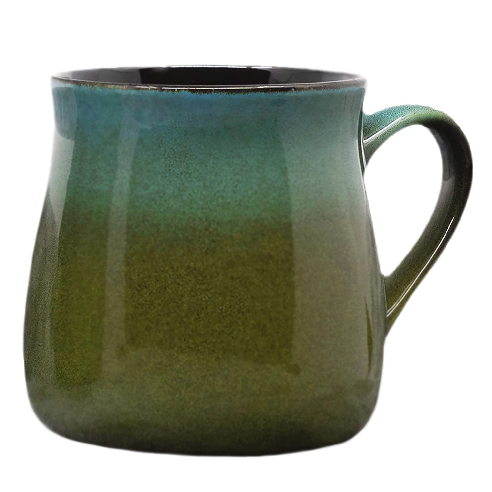 ECODECO Large Pottery Coffee Mug 16 oz - Ceramic Tea Cup - Soup Mug with Handle - 1 PCS (Green to Blue) - Dishwasher and Microwave Safe