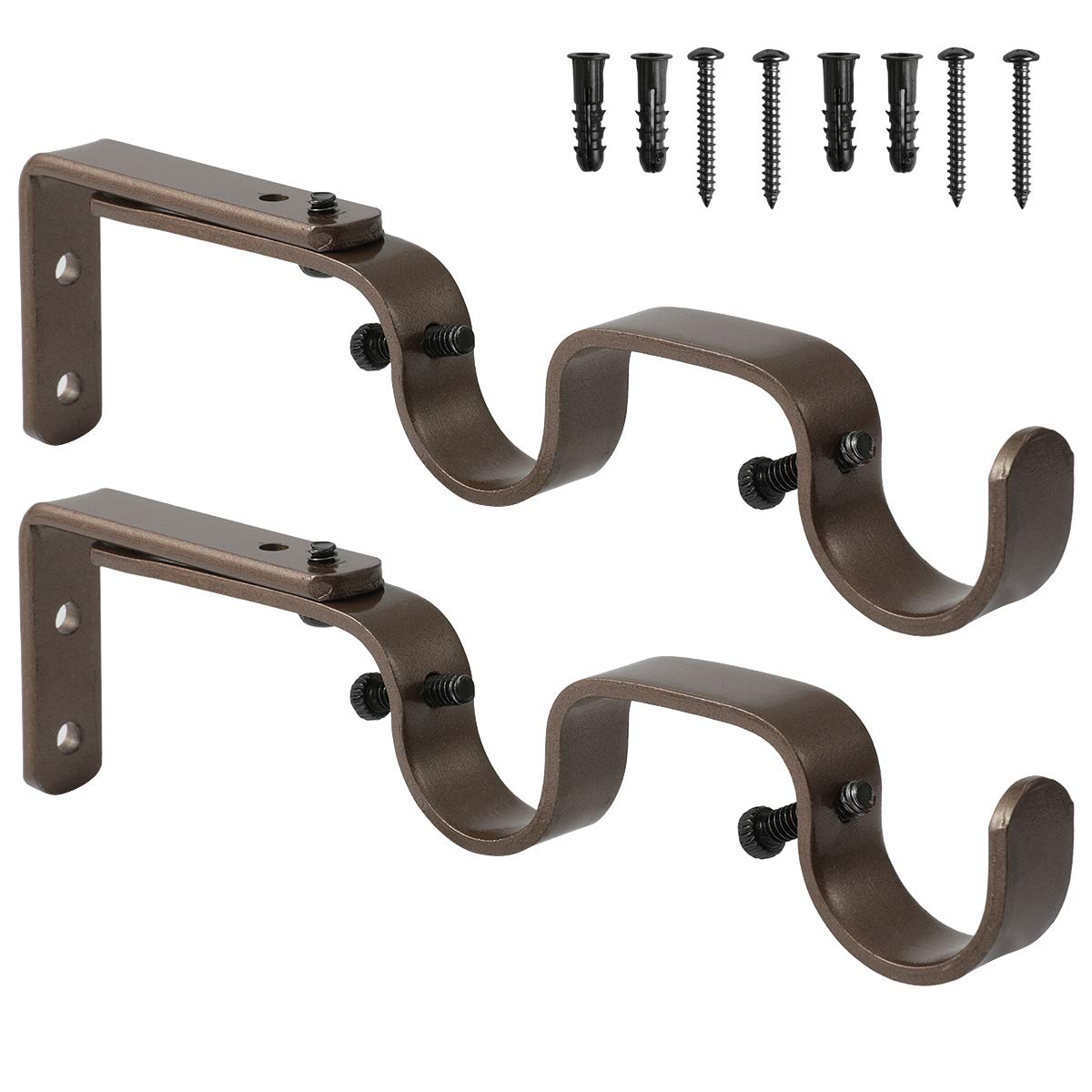 Anndason Heavy Duty Curtain Rod Brackets Adjustable Double Rod Holders 1 Inch Rod (2 PCS, Brown)