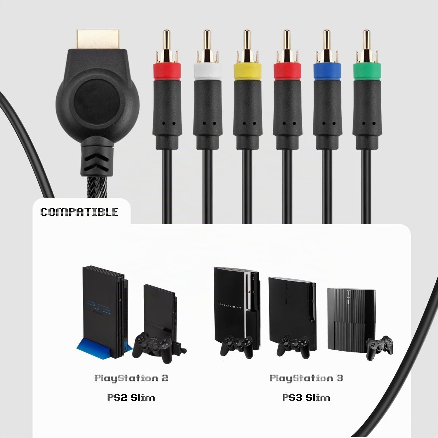 Câble AV composant TNP PS3 (6 Pieds) Câble Audio-vidéo RCA composant TVHD Premium Haute résolution HDTV pour Console de Jeux Sony PlayStation 3 PS3 et PlayStation 2 PS2 [PlayStation 3]