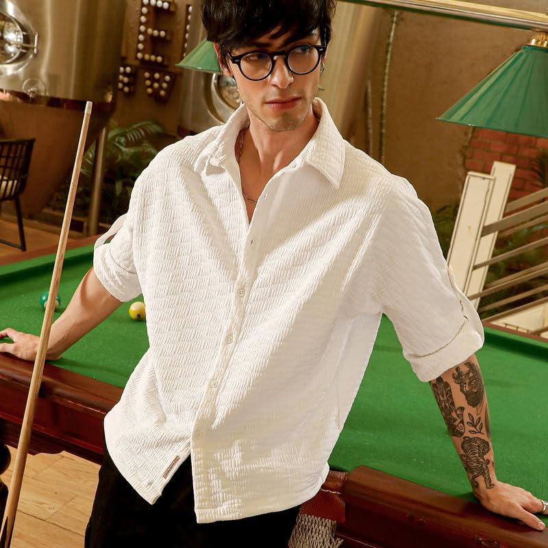 Image of CAHOOT Men's Bisque Shirt Casual Wear | Spread Collar | Long Sleeve | Button Closure | Shirt Crafted with Comfort Fit for Everyday Wear