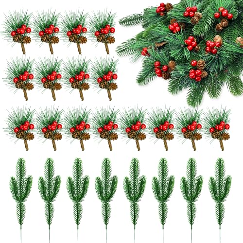 ROLLWAY 24 Stück Tannenzweige Künstlich und Künstliche Tannenzweige...