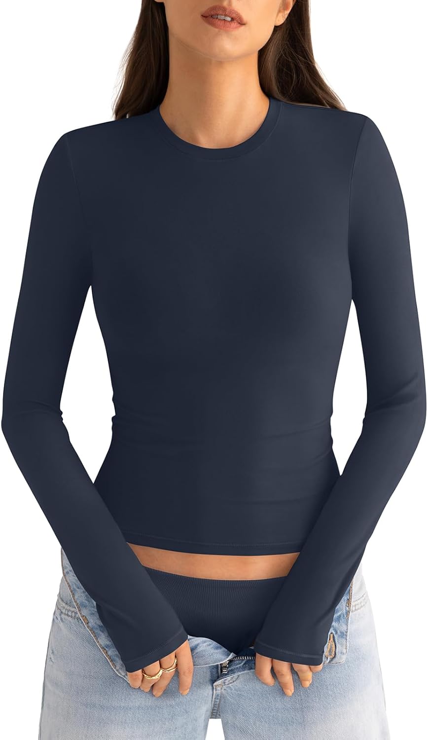 Womens Cotton Long Sleeve Shirts Crew Neck Fitted Basic Going Out Outfits Undershirt Spring Fall Clothes 2025 - Image 2