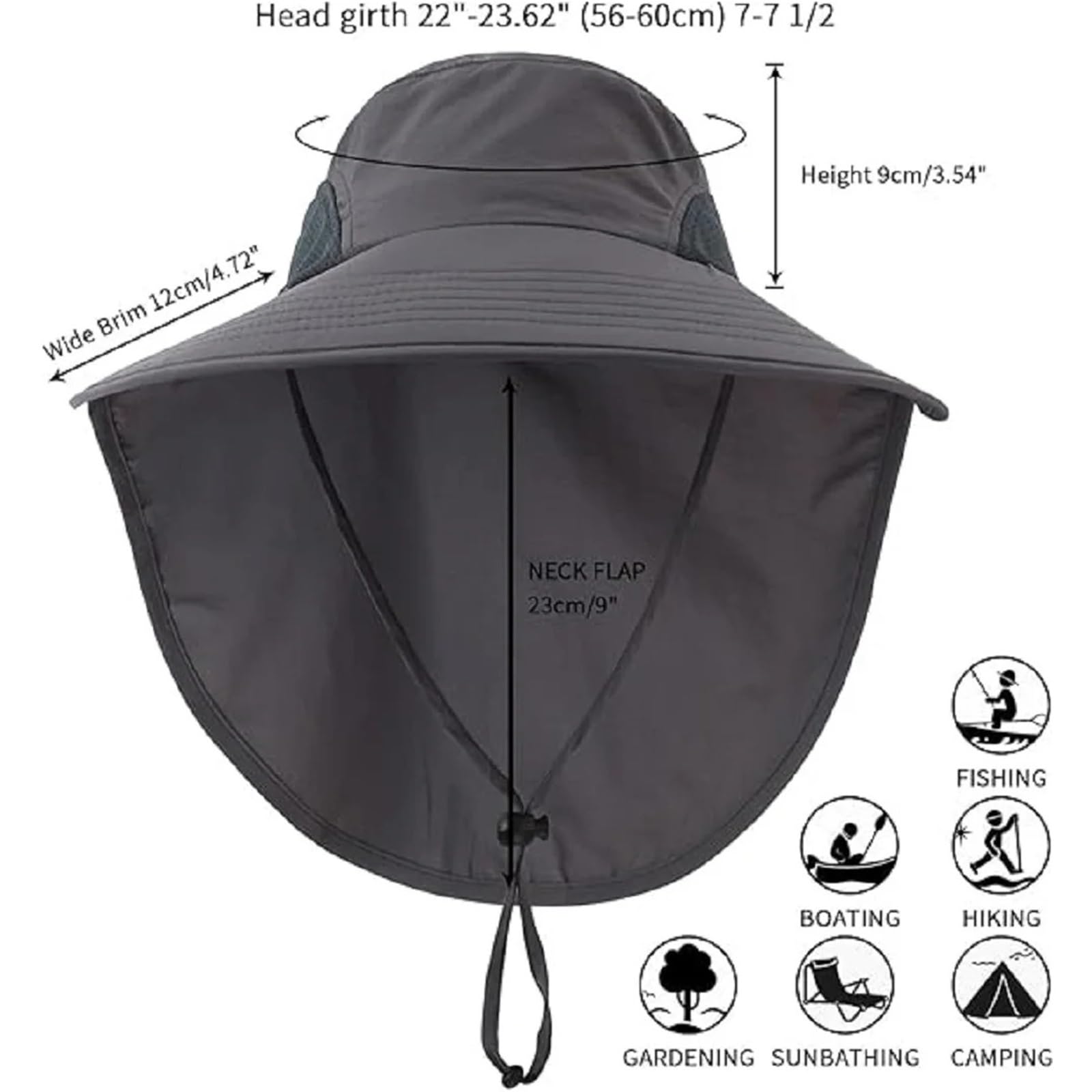 Cappello da Pescatore Pieghevole in Rete Leggero Regolabile con Falda Larga da Uomo E da Donna, UPF50+, for Esterni