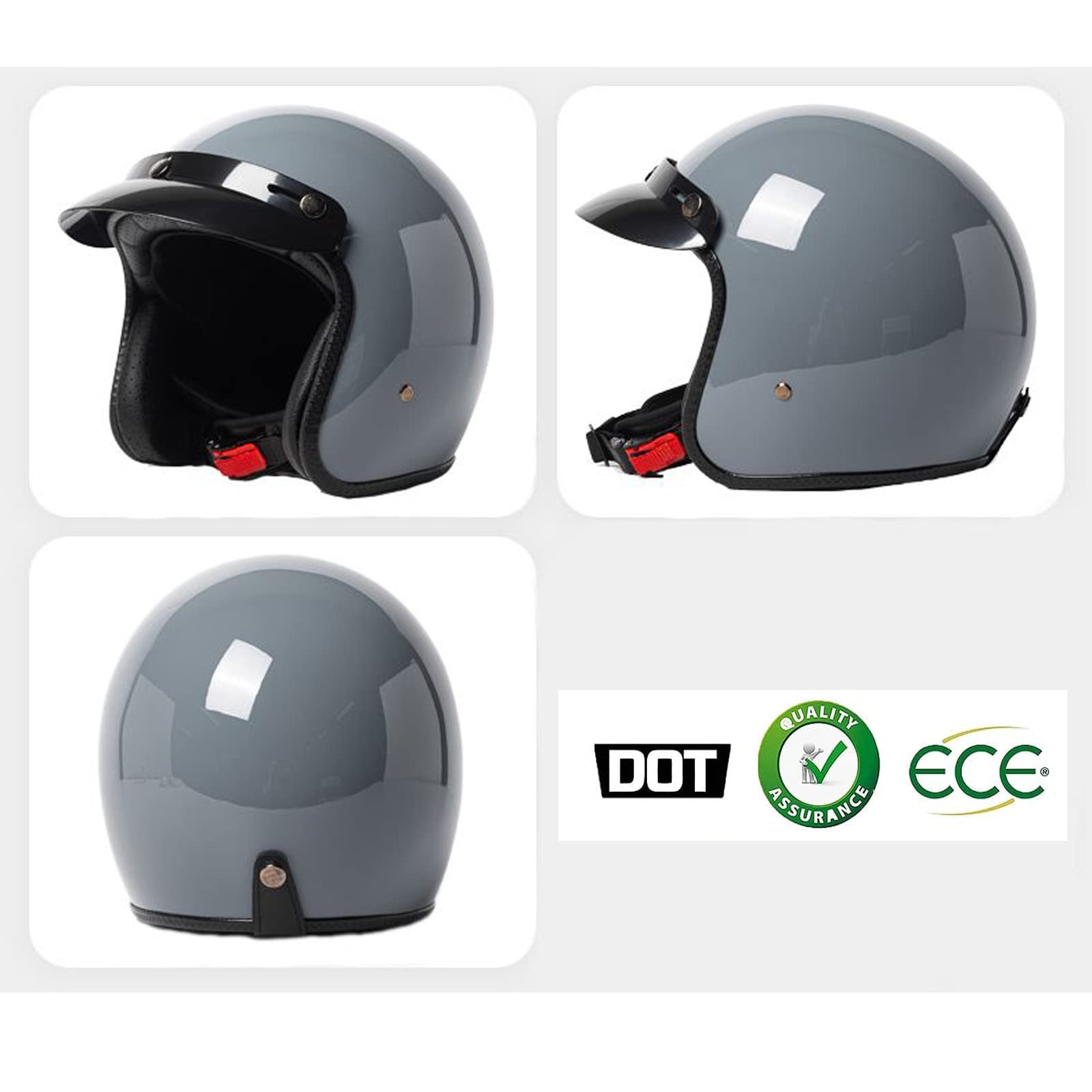 3/4 Casco Abierto Classic Casco Moto Jet Casco Moto Retro Cascos de Ciclomotor con Visera Solar Adecuado para Ciclomotores Scooters Cruceros (55-62CM)