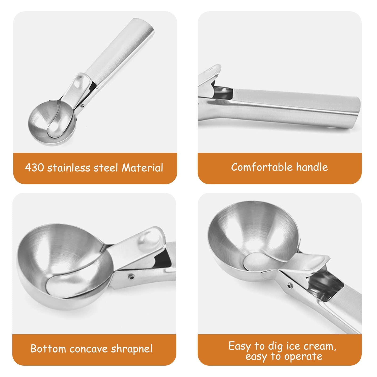 Lot de 2 cuillères à crème glacée en acier inoxydable de qualité supérieure - Pour pelleteuse de pastèque - Cuillère à dessert - 17,8 cm