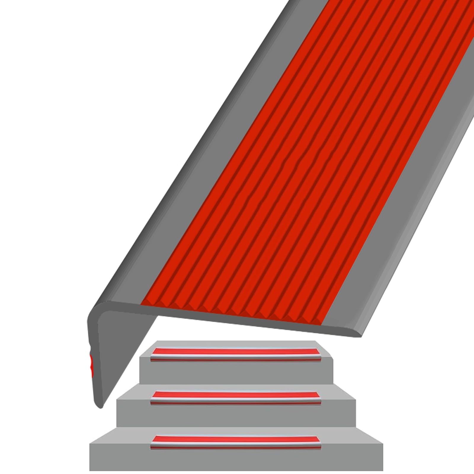Esquina De Goma De Pvc Antideslizante, Tira Antideslizante De Borde Escalonado, Perfil De PVC Autoadhesivo De Borde Tiras Antideslizantes, para Peldaños De Interior Y Exterior(Grayish red,3m/118in)