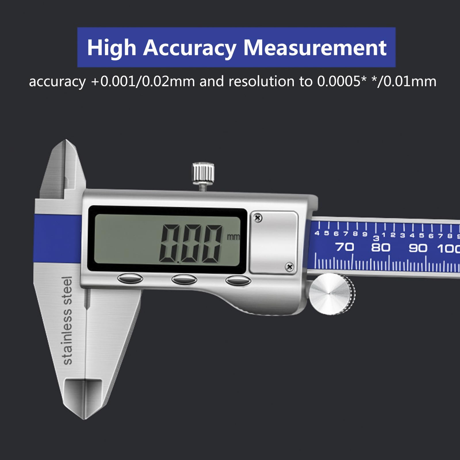 Pie de Rey Digital 150mm/6Inch, Calibre Digital Electrónica de Acero Inoxidable con Pantalla LCD, Electrónico Vernier Caliper para Mediciones Externas,Internas,Profundidad y Paso