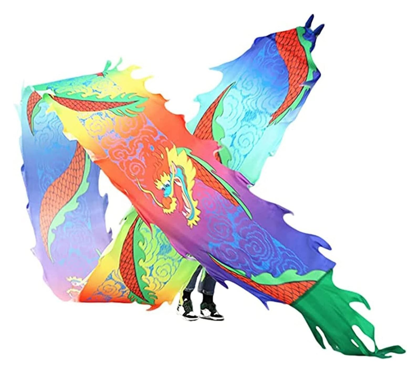 ALturN Fitness-Drachen-Streamer, Outdoor-Fitness-Drachentanz, Übungs-Seiden-Streamer, 3D-Bunter Drachen-Seiden-Flowy-Spinning & Shaking-Poi-Outdoor-Park