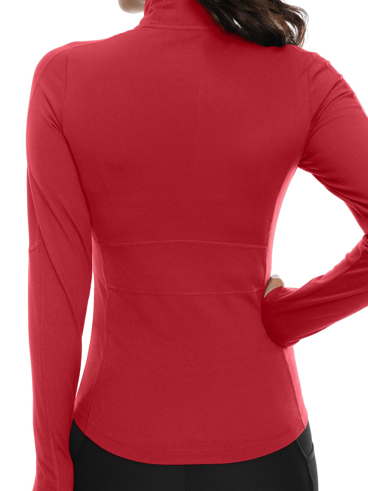 VUTRU Chaqueta deportiva para mujer, de manga larga, para fitness, yoga, transpirable, con bolsillos, orificios para el pulgar con cremallera