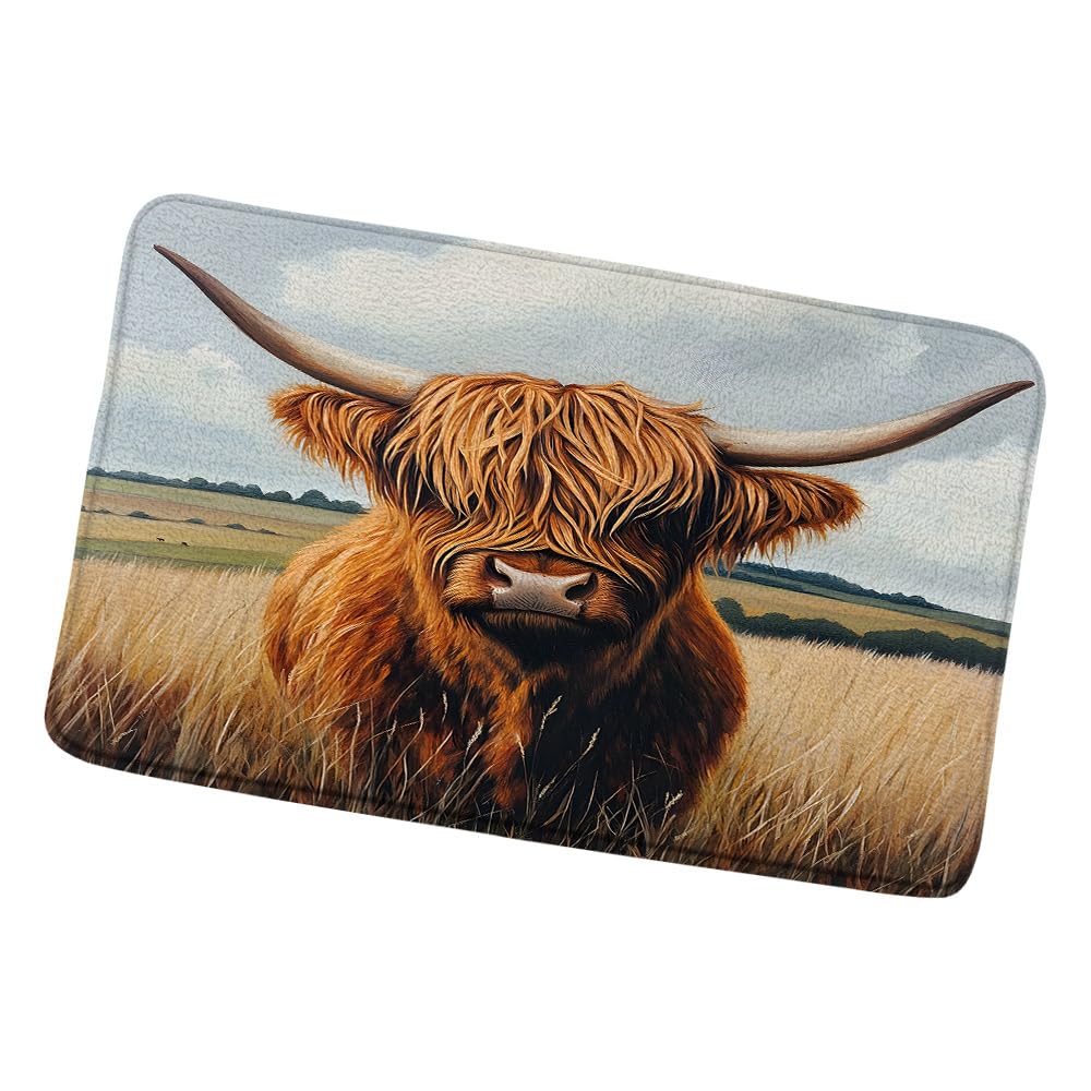 ZZYSKS Highland Cow Bath Mat Farmhouse Longhorn Bull Farm Animal Wildlife Funny Cattle Rustic Fashion Home Bathroom Rugs Bedroom Kitchen Floor Decor