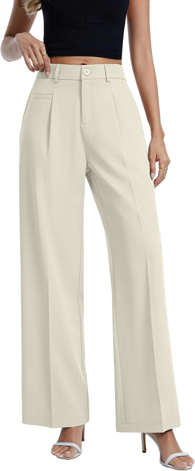 Women's Wide Leg Business Casual Pants High Waisted Straight Leg Work Trousers with Pockets