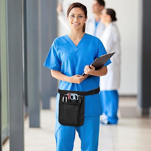 Miniatura 7 de QWORK Cinturón organizador médico, bolsa de almacenamiento para enfermeras, bolsa de cintura para tijeras médicas, kit de herramientas (negro, 10 x