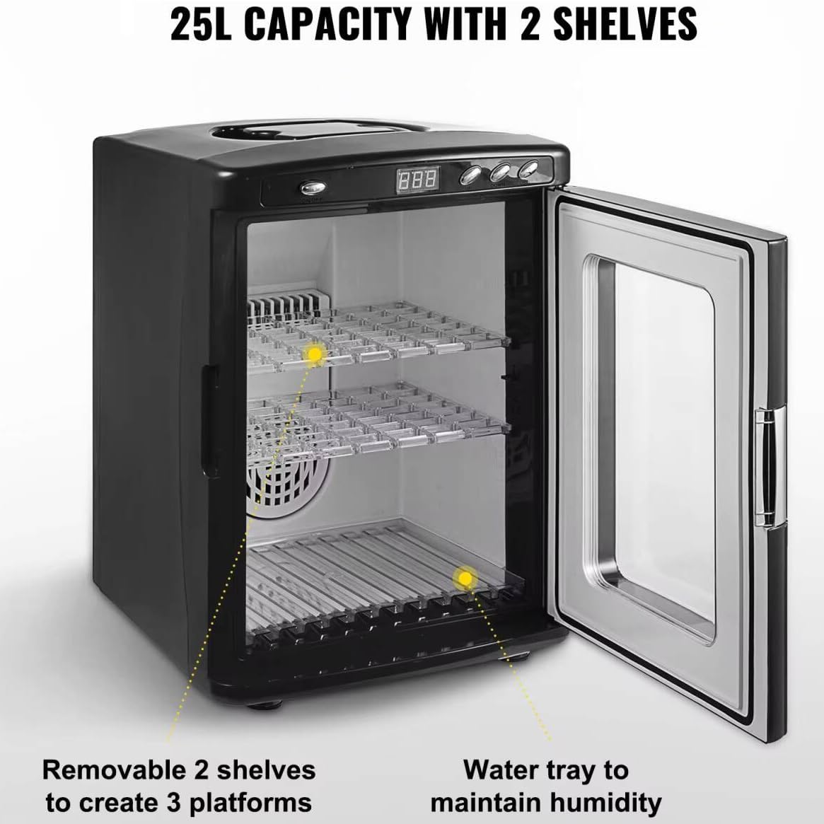 Incubadora de huevos de reptiles de 25 litros con termostato digital, calefacción y refrigeración de 5 ° C-60 °C para cuidado de lagartos, tortugas, serpientes y camaleones
