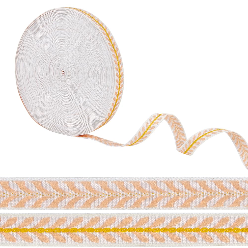 Ruban jacquard en polyester de 18m au motif feuilles OLYCRAFT pour couture et loisirs créatifs