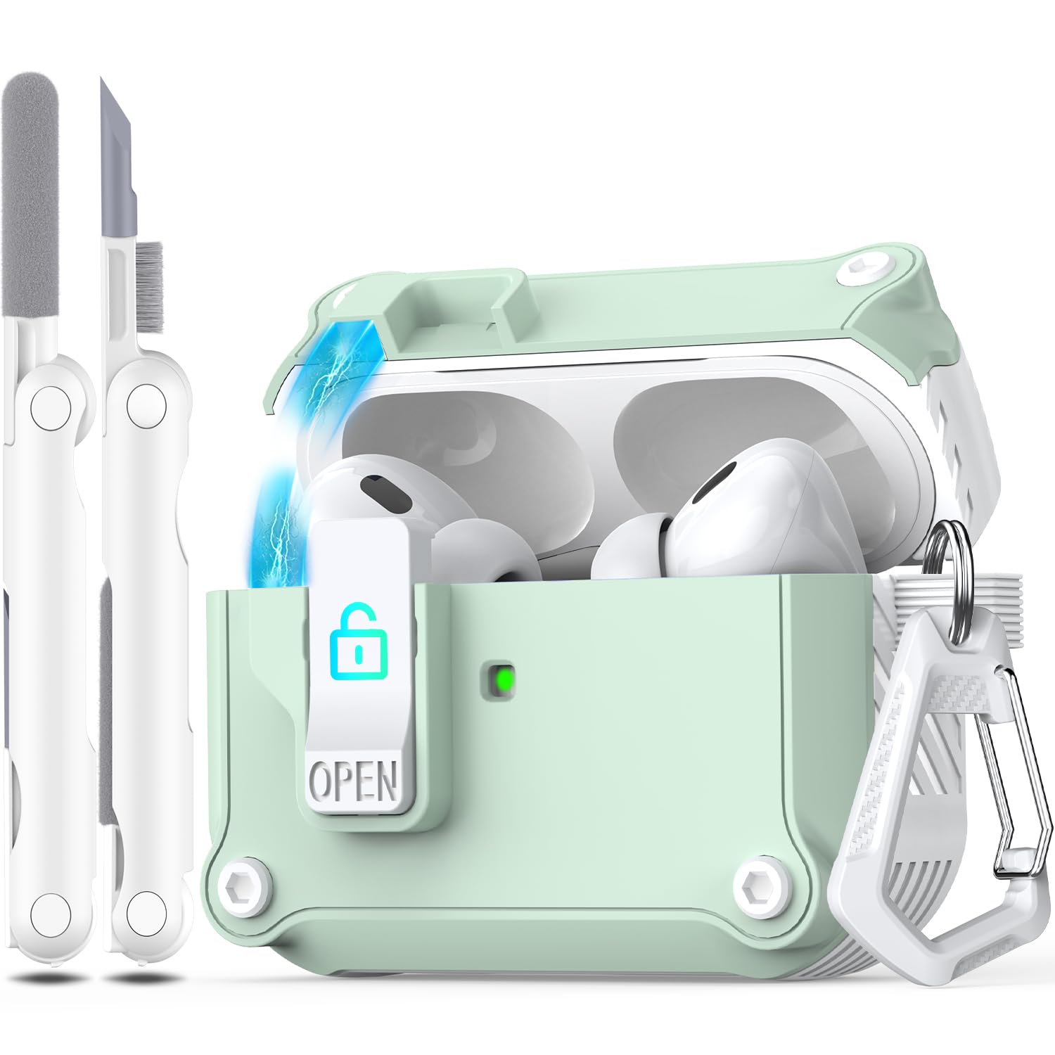 R-fun Compatible with AirPods Pro 2nd Generation 2023(USB-C),2022(Lightning Cable),1st Gen 2019 Charging Case, Full Drop Protection Auto Pop-Up Lid