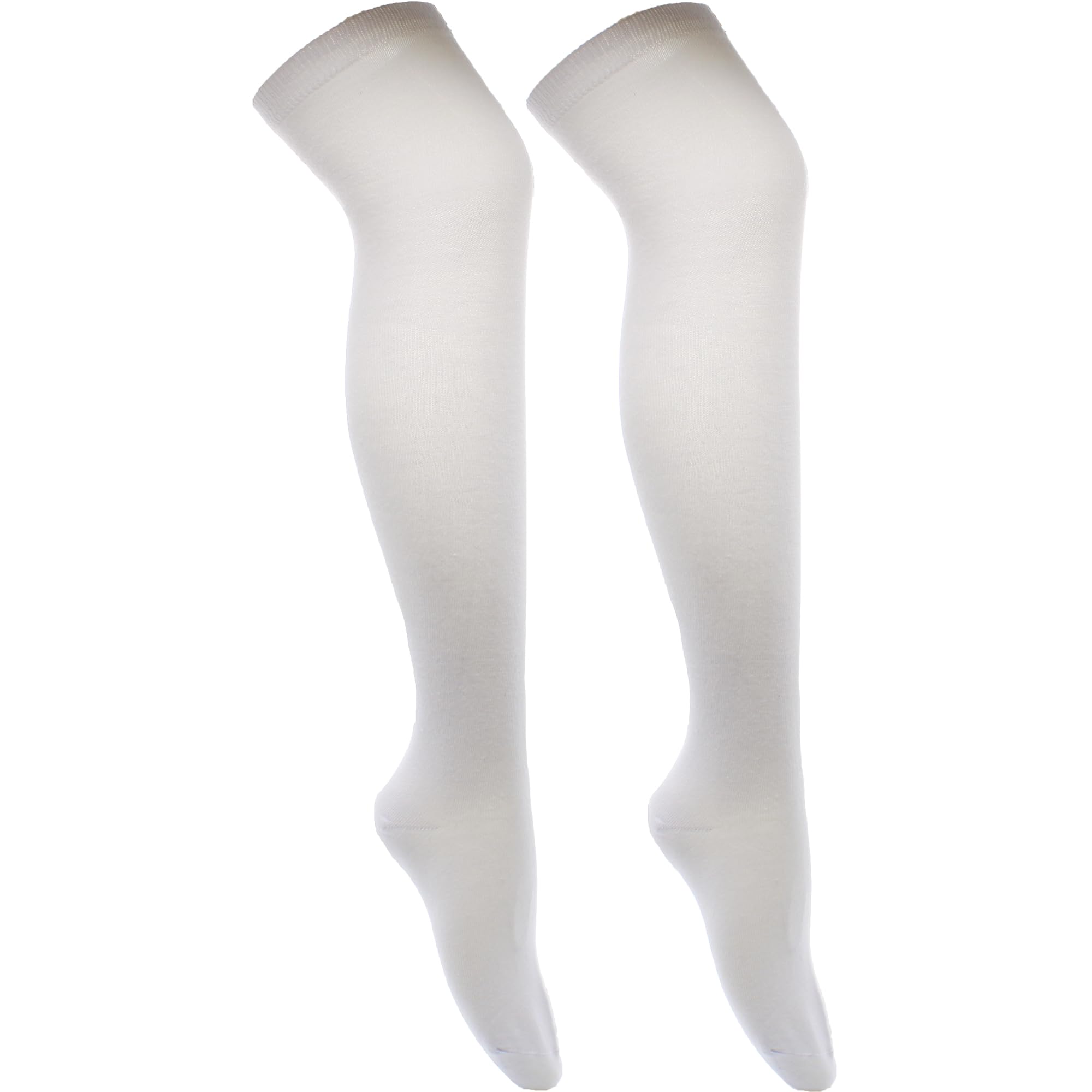 Cherry-On-Top Women's White Plain White Knee High Socks Thigh High Socks - Cheerleader Pub Golf Fancy Dress Plain White
