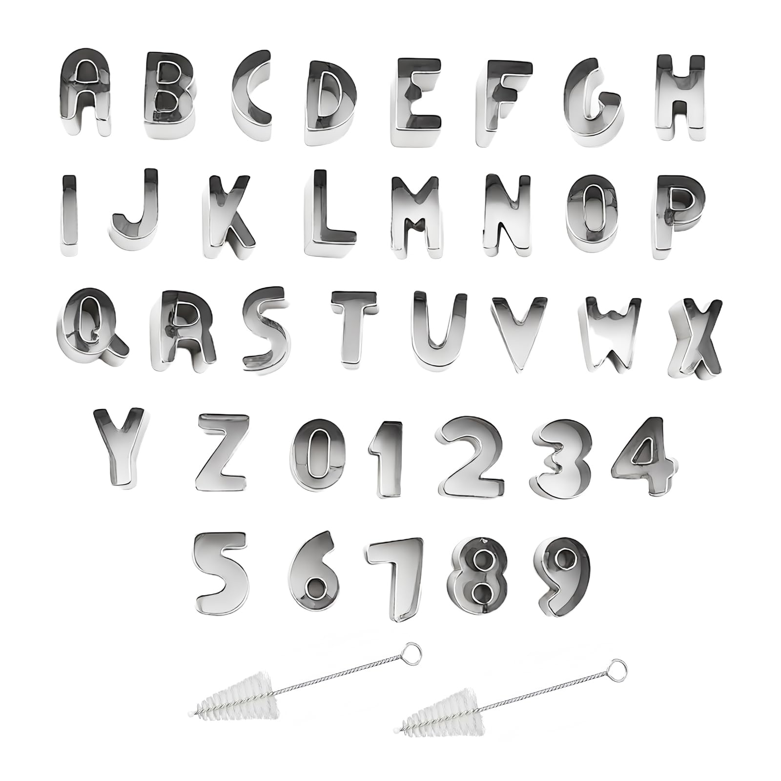 36 Stück Buchstaben Ausstecher, Edelstahl Keksstempel Fondant Zahlen Ausstecher Buchstaben mit 2 Reinigungsbürste für Kinder Backen und Lernspiele Geschirrspülgeeignet