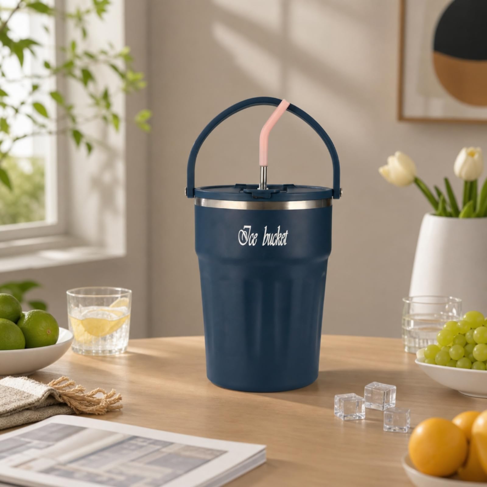 Isolikanne mit Tragegriff kälteisoliend Thmosflasche mit Strohhalm tragbar Kanne Griff für Picknick, Ausflüge, Schwarz, 4000ml