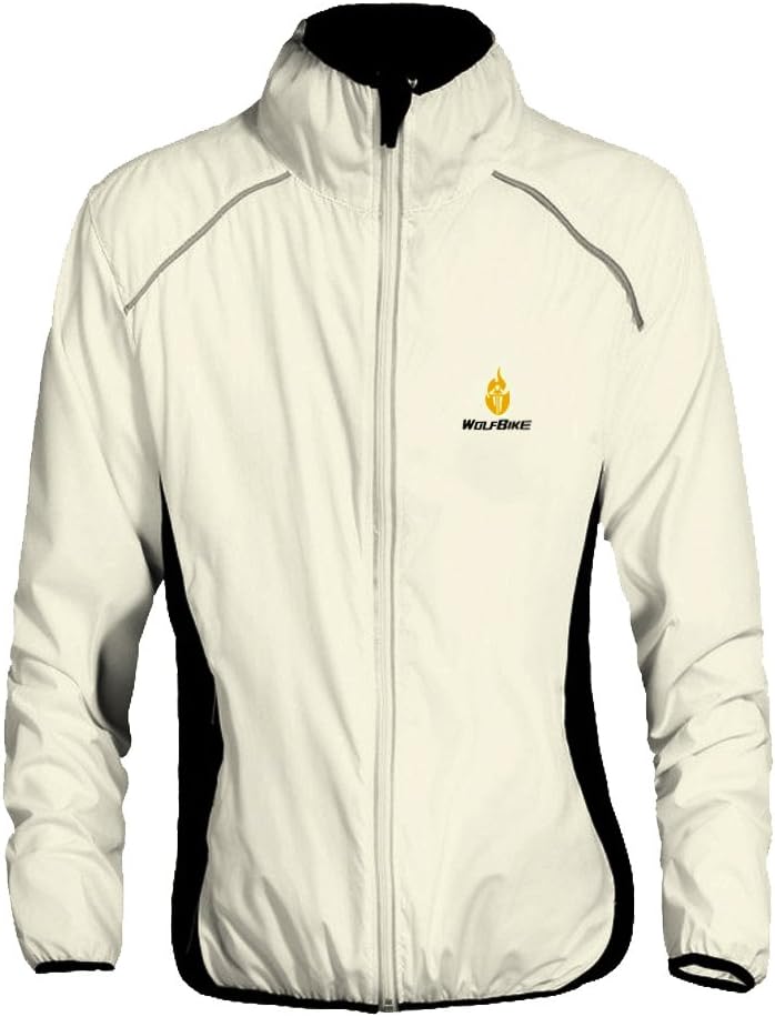 WOLFBIKECycling Jacket Men Women Showerproof Long Sleeve T-Shirt Ultra-light Bicycle Wind Coats (White, XXL)