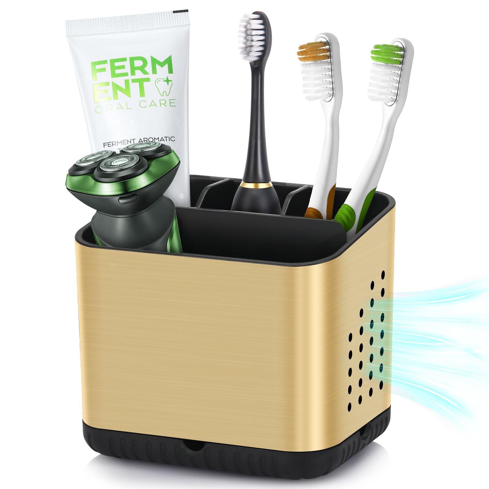 PARKMANI Toothbrush Holders for Bathrooms, Tooth Brush Holder for Bathroom Countertop Organizer, Kids Electric Toothbrush and Toothpaste Holder (Brushed Gold)