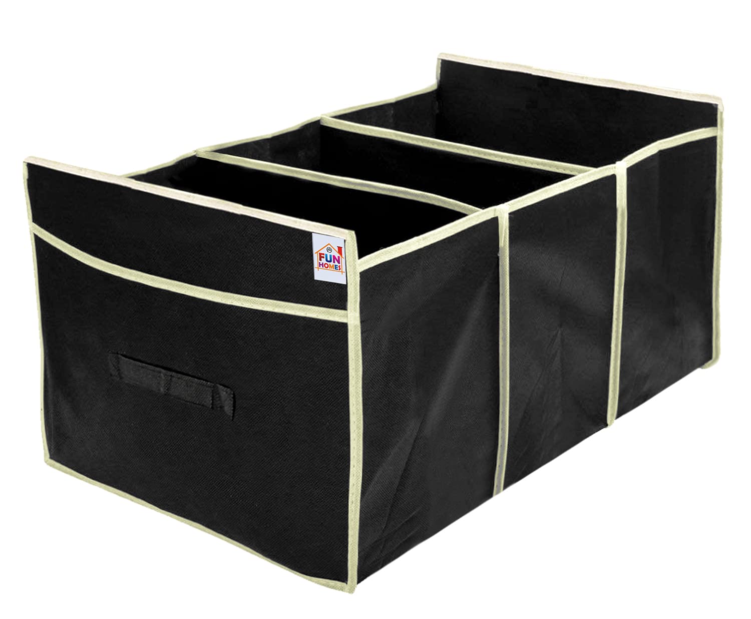 Fun Homes Foldable Trunk Storage Organizer, Reinforced Handles, Suitable for Any Car, SUV, Mini-Van (Black)