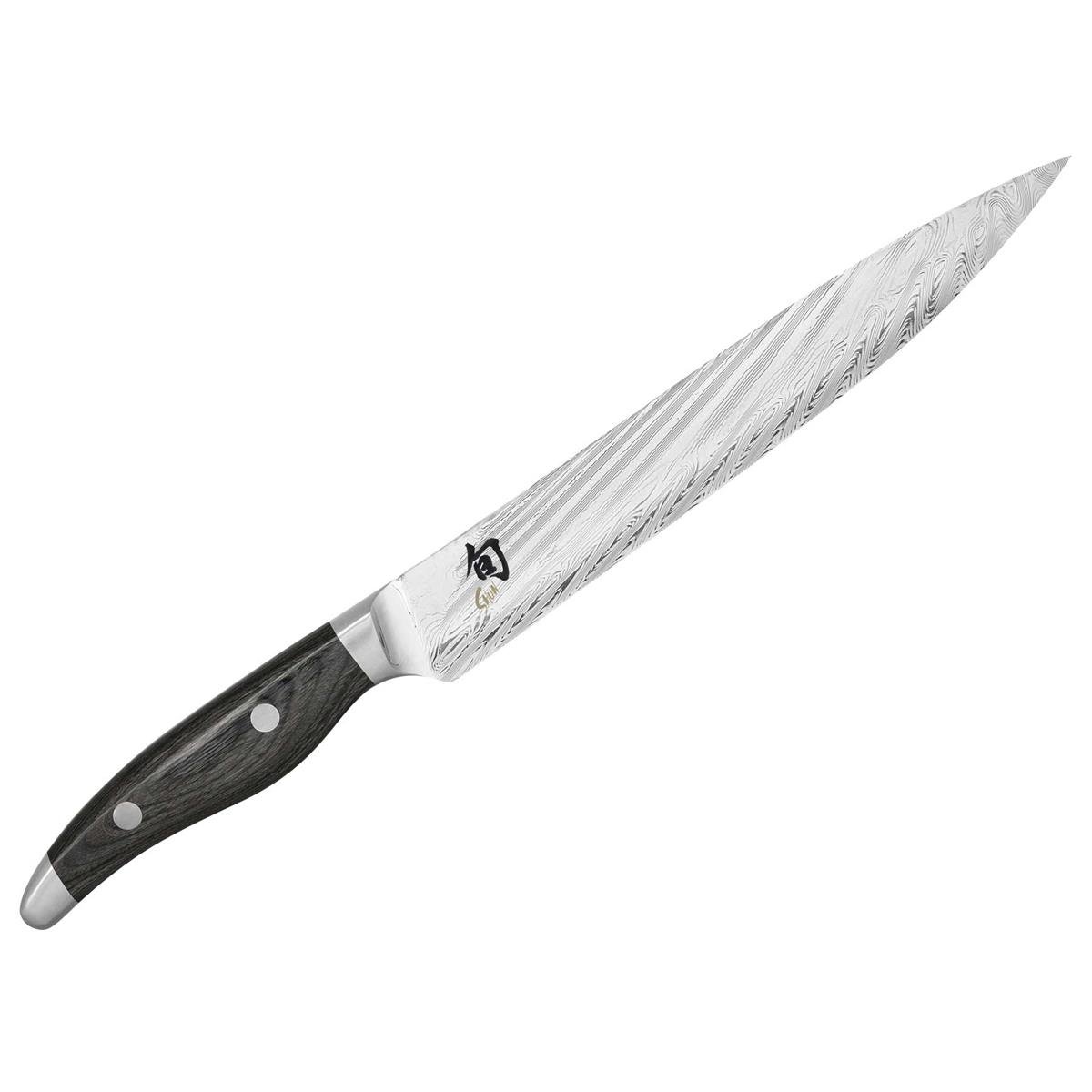 KAI Shun Nagare coltello da pane lunghezza lama 23 cm - 72 strati di acciaio damasco VG 2 & VG 10 lama a doppio nucleo - Manico in legno di Pakka grigio-nero