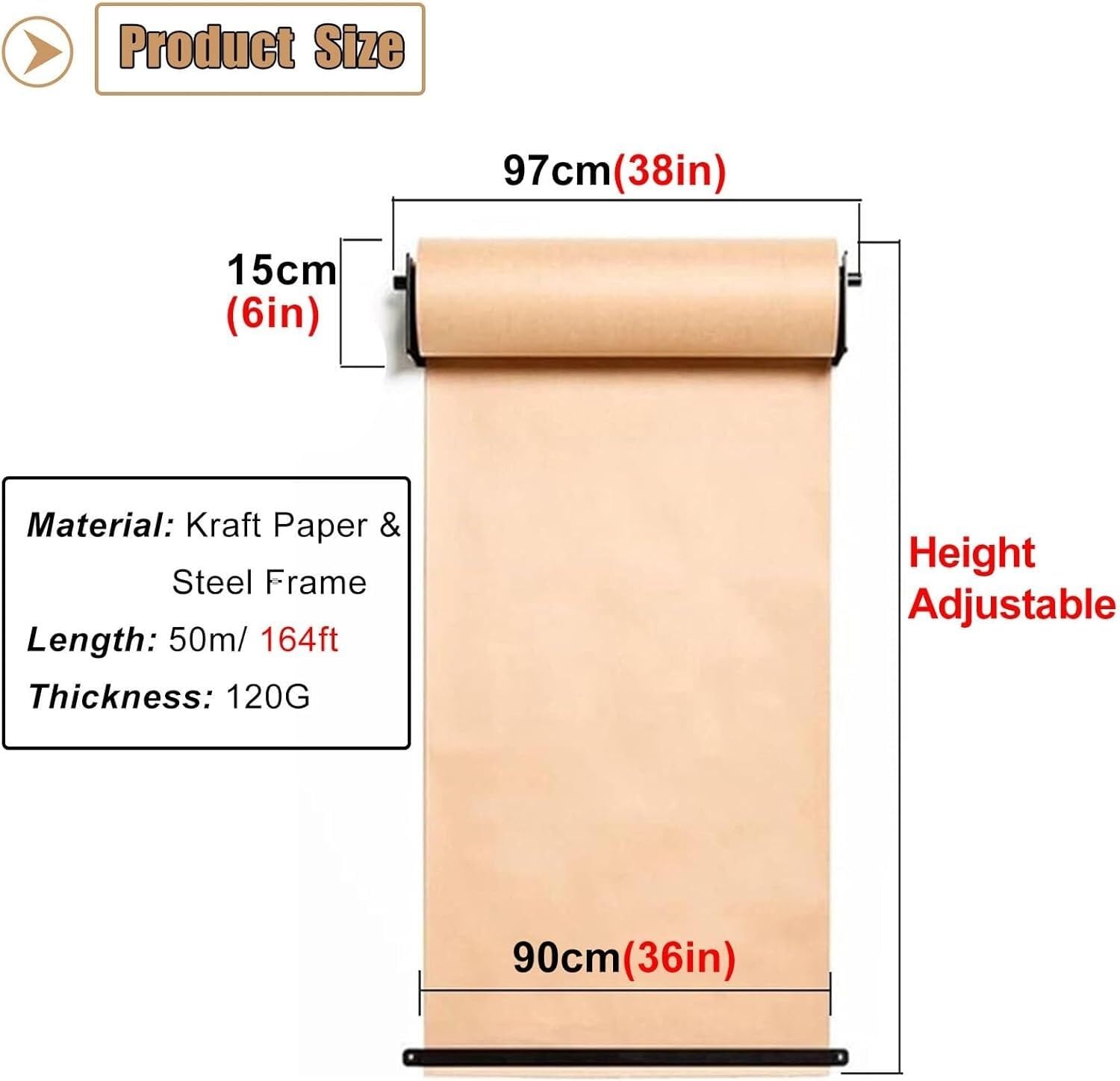Dozownik do cięcia papieru kraft w pionowej rolce, zestaw rolek papieru pakowego o szerokości 12/24/36/48 cali(36inch/90cm wide)