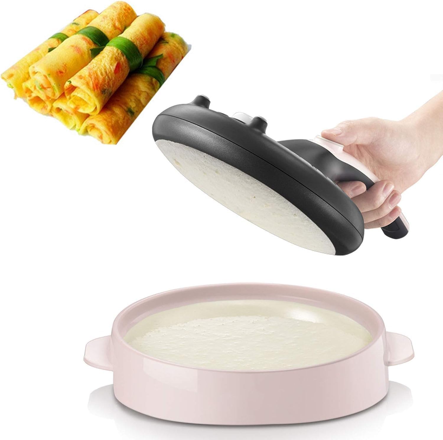 Electric Crepe Maker,Baking Pan Chinese Spring Roll Frying Machine Pancake Pizza Griddle Non-stick Pie Cooker Plate With Batter Pot