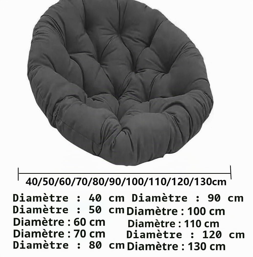 Coussin De Chaise Papasan Extérieur, Coussin De Siège Rond, Coussin De Chaise Confortable, Rempli De Coton, 130x130cm, Kaki