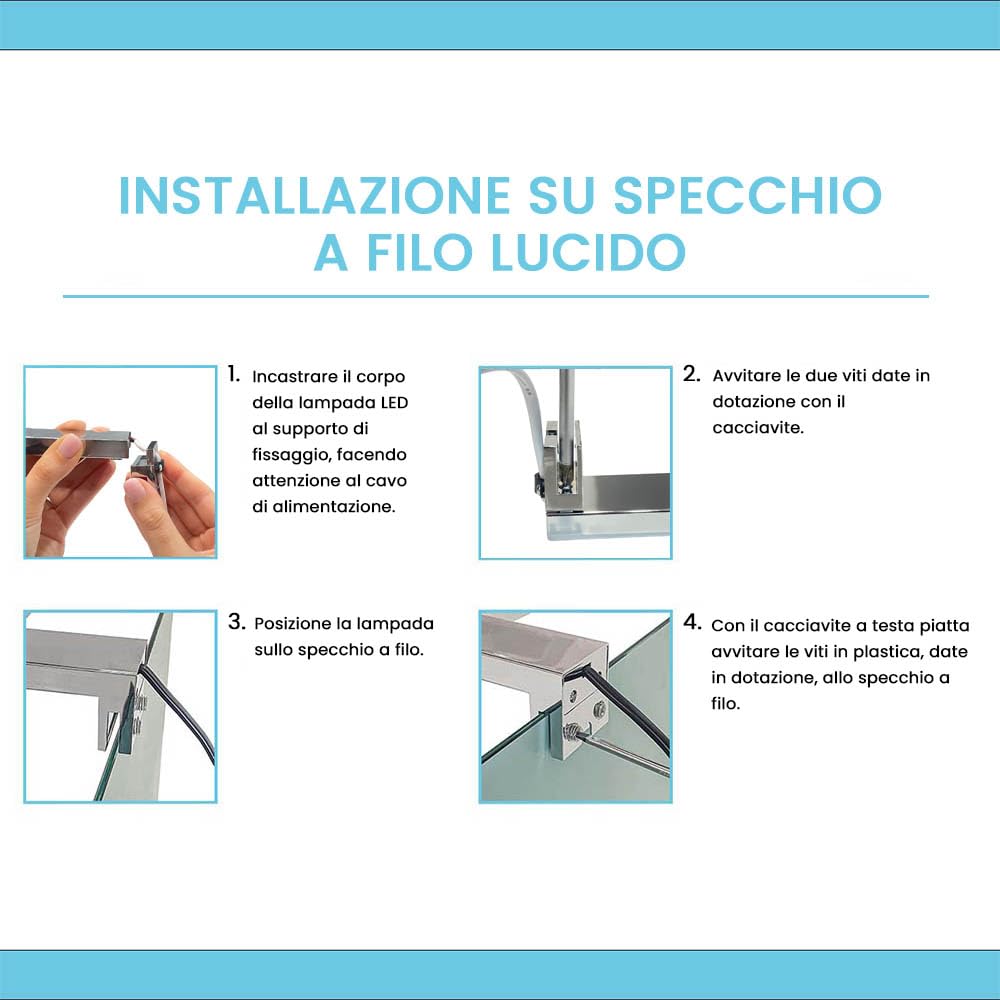 Inbagno Specchio con Lampada LED Reversibile, COMPLETA di luce LED cromata da 30 cm a risparmio energetico (Luce Naturale, 50x70 Reversibile)