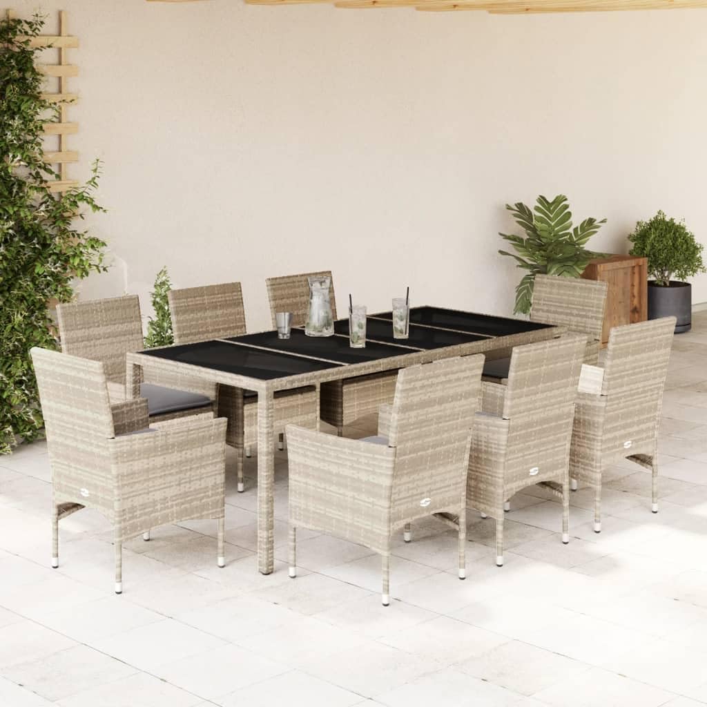 Ensemble de meubles de jardin pour 8 personnes - 8 chaises avec table en rotin - Meubles de balcon - Table et chaises - Gris clair - 9 pièces