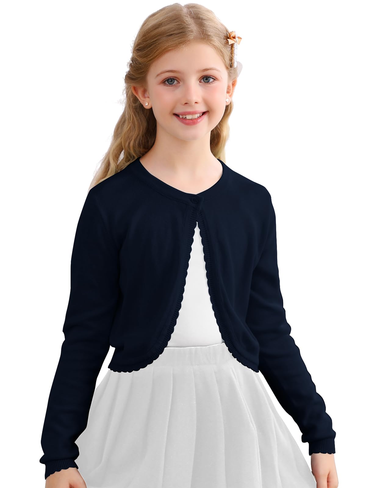Soudittur Cárdigan Bolero de Algodón para Niña, Manga Larga y Cuello Redondo Chaqueta de Punto, para Ceremonias, Fiestas y Uso Diario