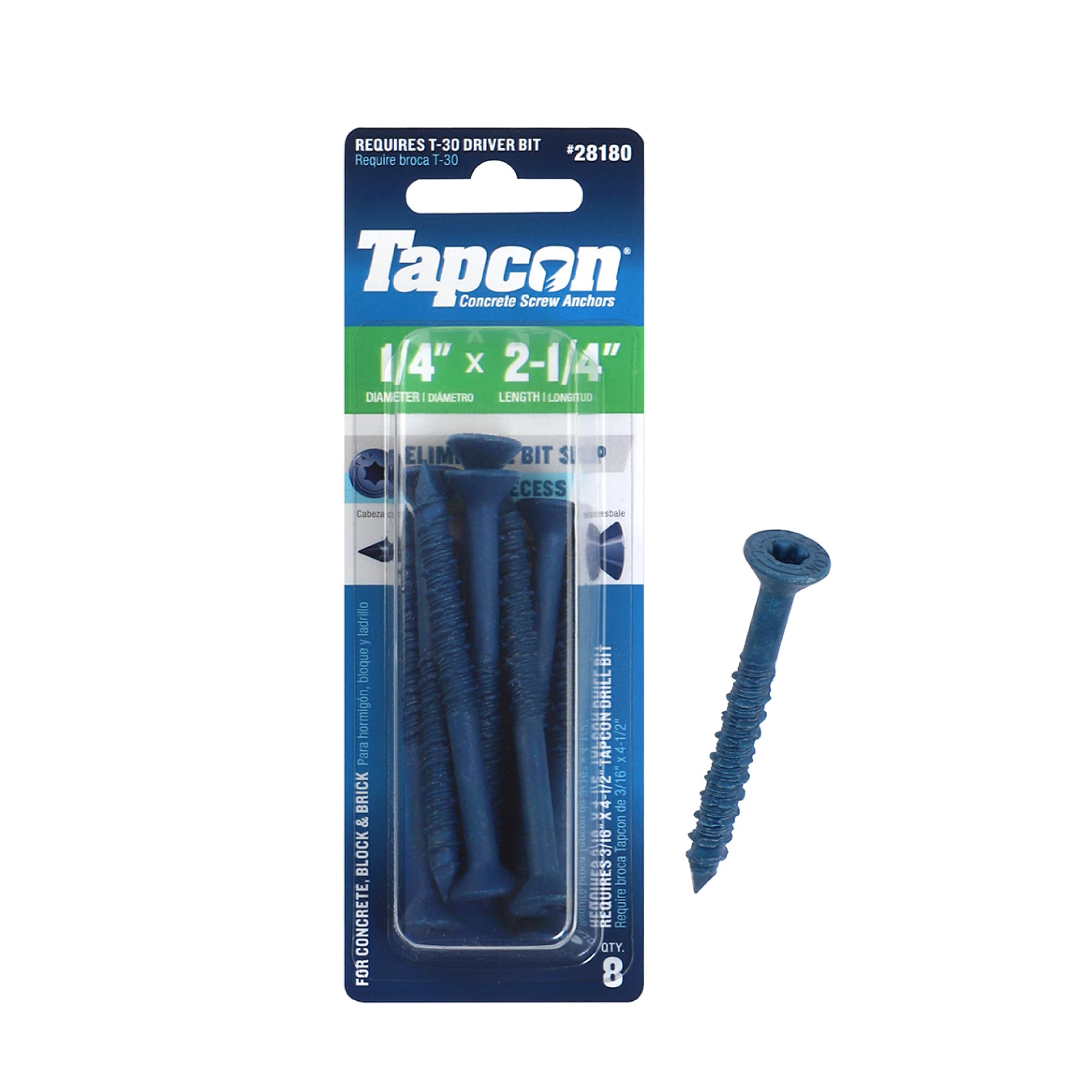 Tapcon 28185 1/4x2-3/4 Blue Star Drive Bugle Head Concrete Anchors 8/Box