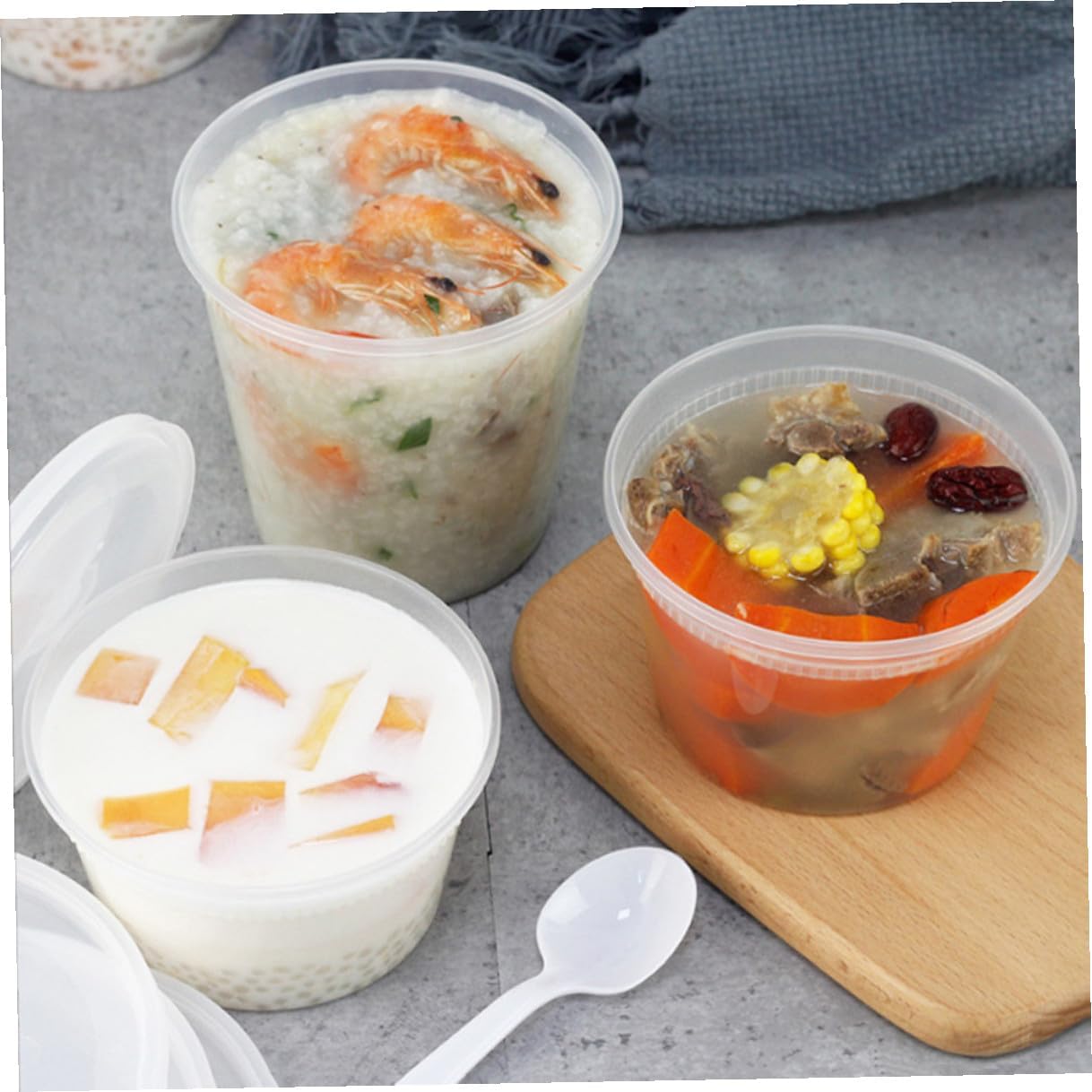 Hemoton 50pcs Disposable Soup Containers with Lids, 16oz and 32oz Microwavable Hot and Cold Beverage Cups for Takeout and Food Storage