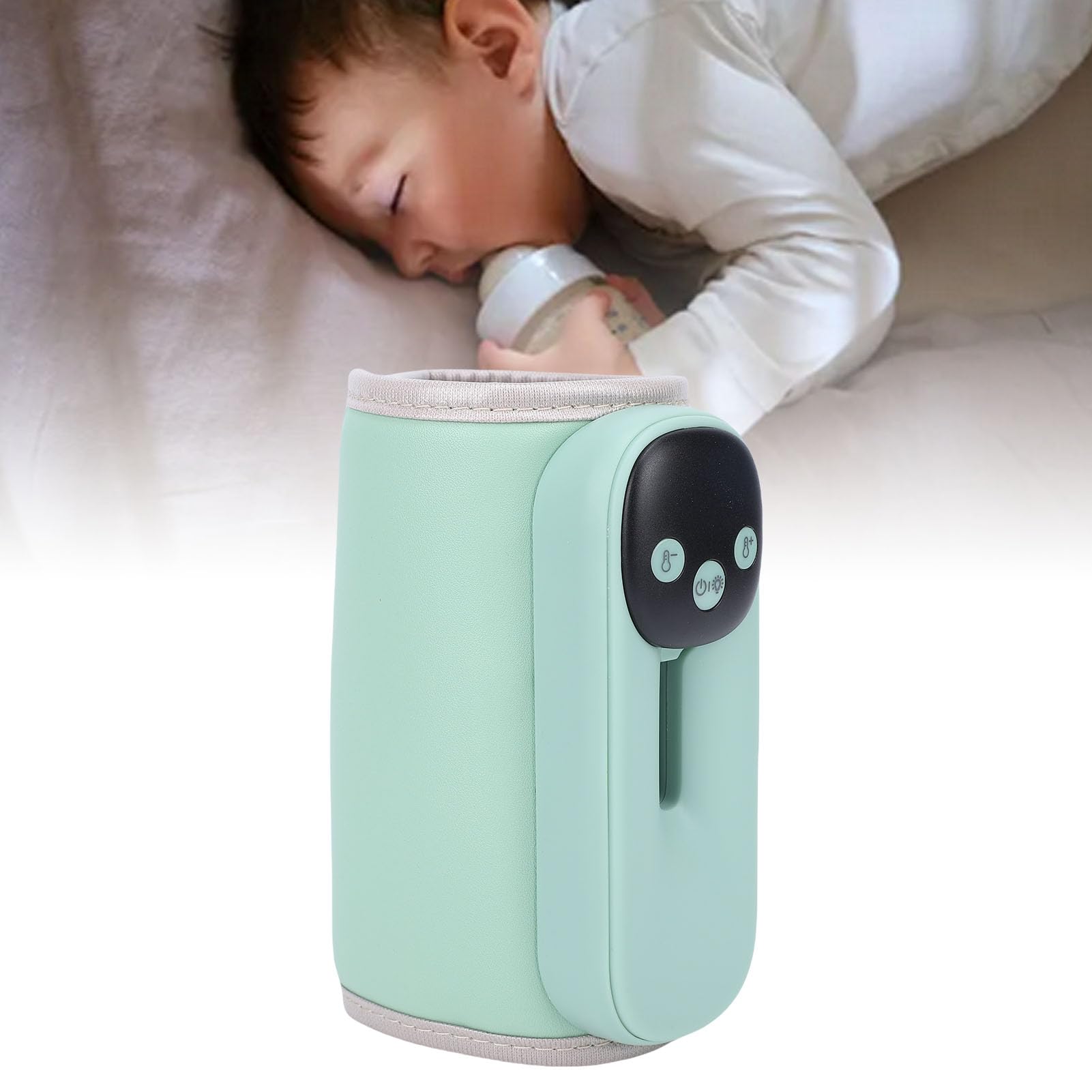 Tangxi Scaldabiberon Portatile, 11 Impostazioni di Temperatura Scaldalatte Rapido Ricaricabile con Display a LED con Luce Notturna, per L'alimentazione 'auto da Viaggio (GREEN)