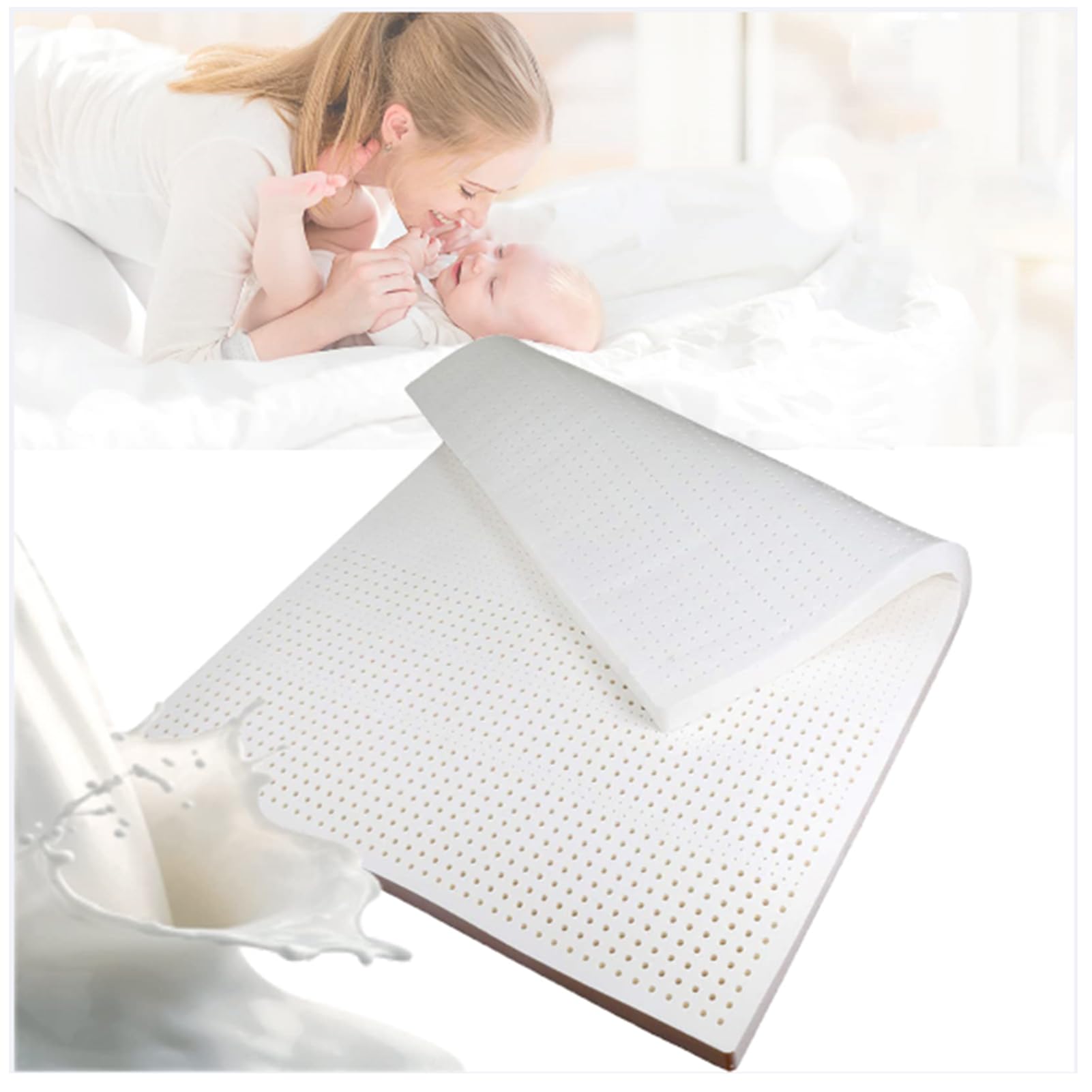 100 Natural Latex Mattress Topper - 4 Soft Latex Topper Pressure-Relieving Mattress Topper for Back Pain Organic Latex