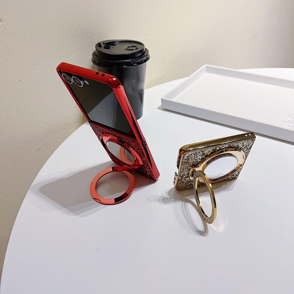 Funda con Soporte magnético Brillante para Samsung Galaxy Z Flip 6, 5, 4 y 3, con Espejo y Diamantes Brillantes, Color Plateado, para Samsung Galaxy Z Flip 5