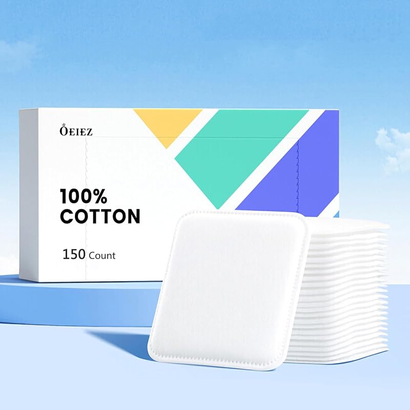 Discos de Algodão Quadrados ZORLYS com 3 Camadas, 7 x 7,5 cm, Pacote com 150