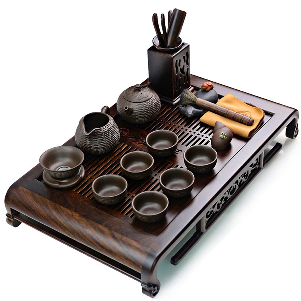 UMITEASETS - Gongfu Tea Sets - Bamboo Weaving Yixing Purple Clay Gongfu Tea Set - Yixing Clay Gonfgu Tea Set