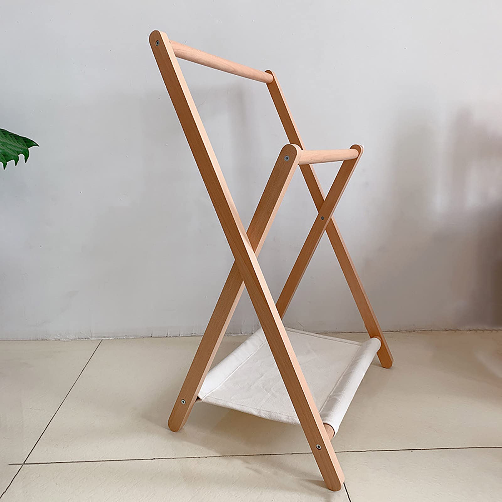 Hosenaufhänger Aus Massivholz, Tragbares Boden-Organizer-Regal Mit Stofftasche Kleideraufbewahrungsorganisator Für Schlafzimmer-Balkon(Size:53.5x39.5x81.5cm,Color:Holzfarbe)