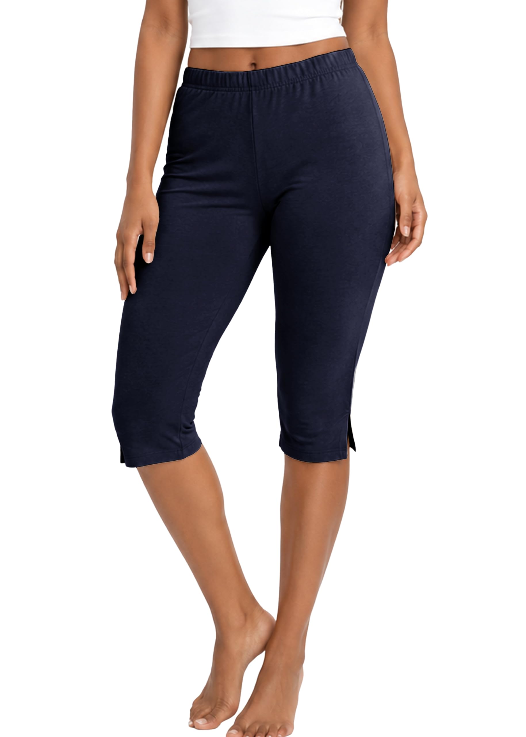 STRETCH IS COMFORT Cotton Capri Leggings, Knee Length Pants, Plus Size