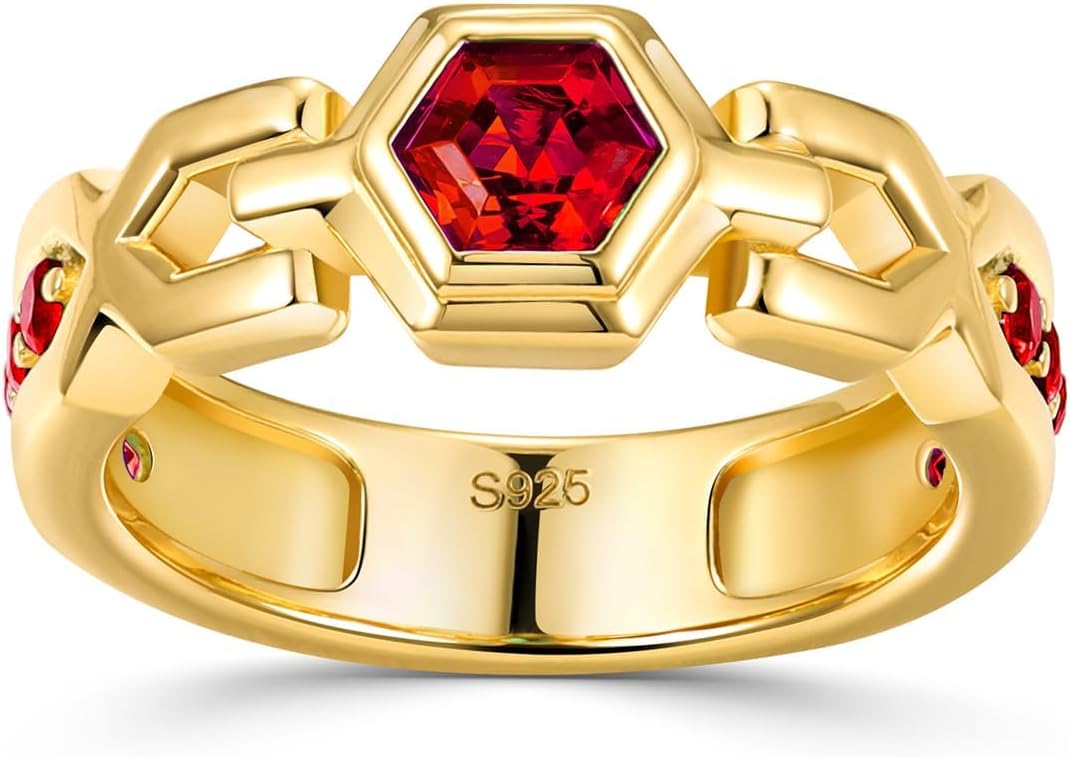 Lab Grown Sapphire/Ruby/Emerald Rings for Men Women Wedding Band Thick Celtic Knot Ring with Black Moissanite Unique Link Chain Ring Made of Sterling Silver, Silver or Gold Color, Size 6 to 12