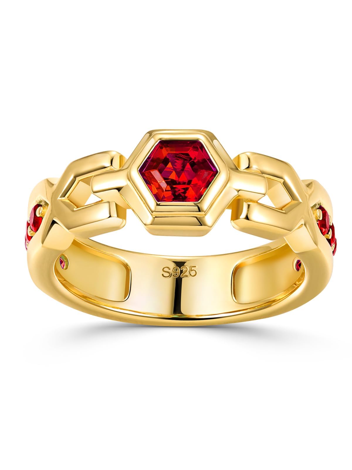 Lab Grown Sapphire/Ruby/Emerald Rings for Men Women Wedding Band Thick Celtic Knot Ring with Black Moissanite Unique Link Chain Ring Made of Sterling Silver, Silver or Gold Color, Size 6 to 12