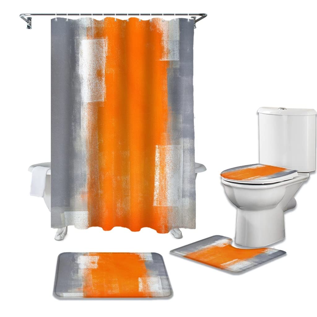 MOBYGKFY Bathroom Shower Curtain Bath Mat Rug Carpets Set Toilet Lid Cover Floor Mats Accessories
