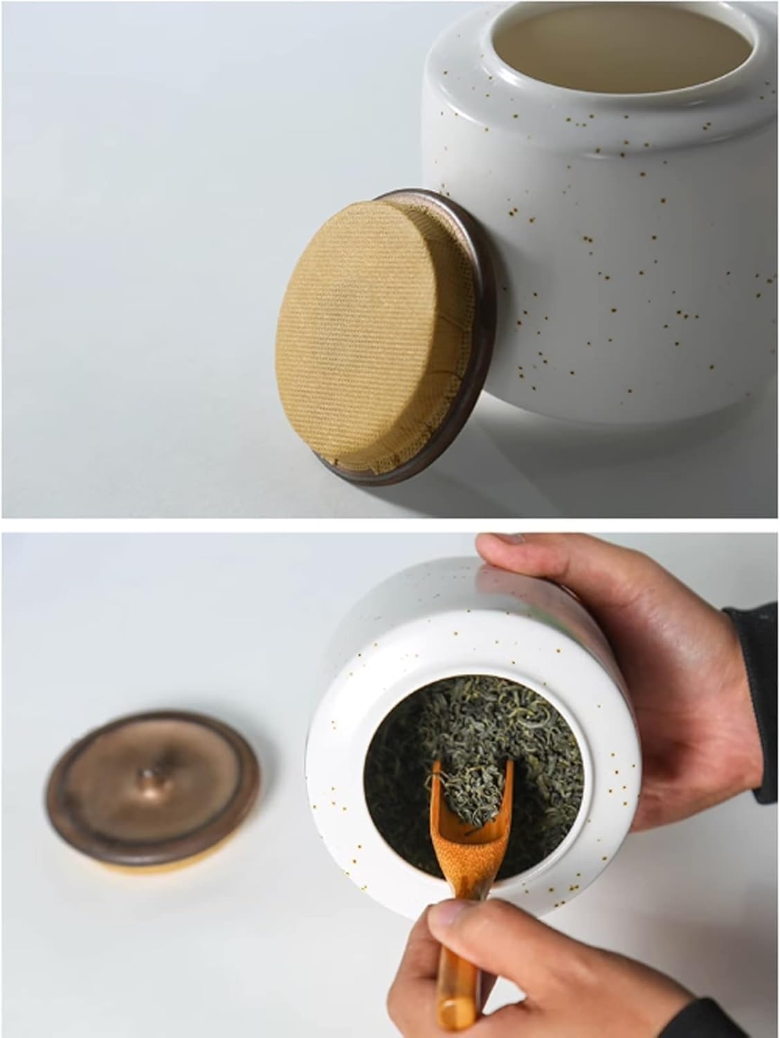 Generisch Teekanister, Keramik-Tee-Aufbewahrungsbehälter | Vorratsdose for Lebensmittel in der Küche, Kaffeedose mit Deckel(White)