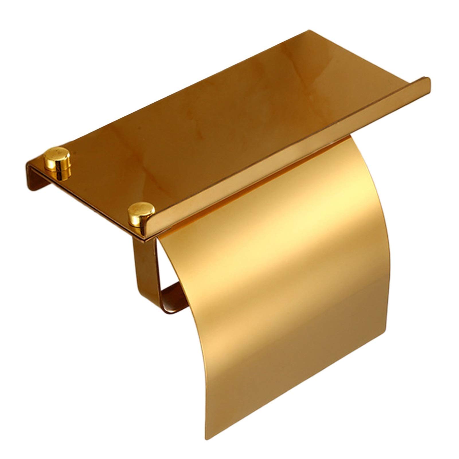 Portarrollos de Papel higiénico de Pared de Acero Inoxidable, Universal, Multifuncional, para teléfono móvil, con estantes, Resistente al Polvo (Dorado)